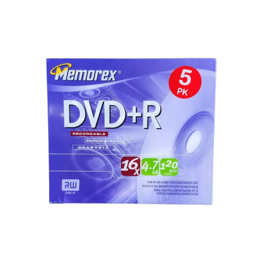 Memorex DVD+R 5 Pack 4.7GB 120 Min 16X Blank Recordable Discs New Sealed
